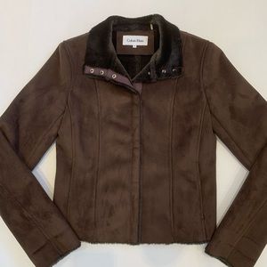 Calvin Klein Brown Faux Suede Crop Jacket